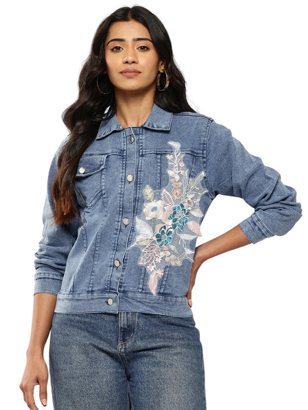 Aarika Womens A-Line Coat (DN-W-112_Denim Blue_S)