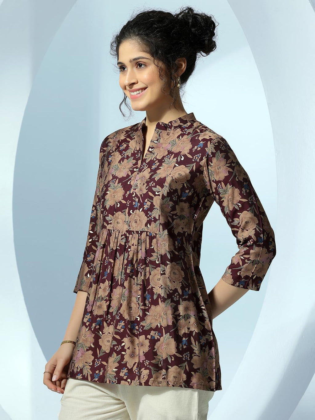 Libas WomenS Silk Blend Floral Straight Kurti (37207 Maroon