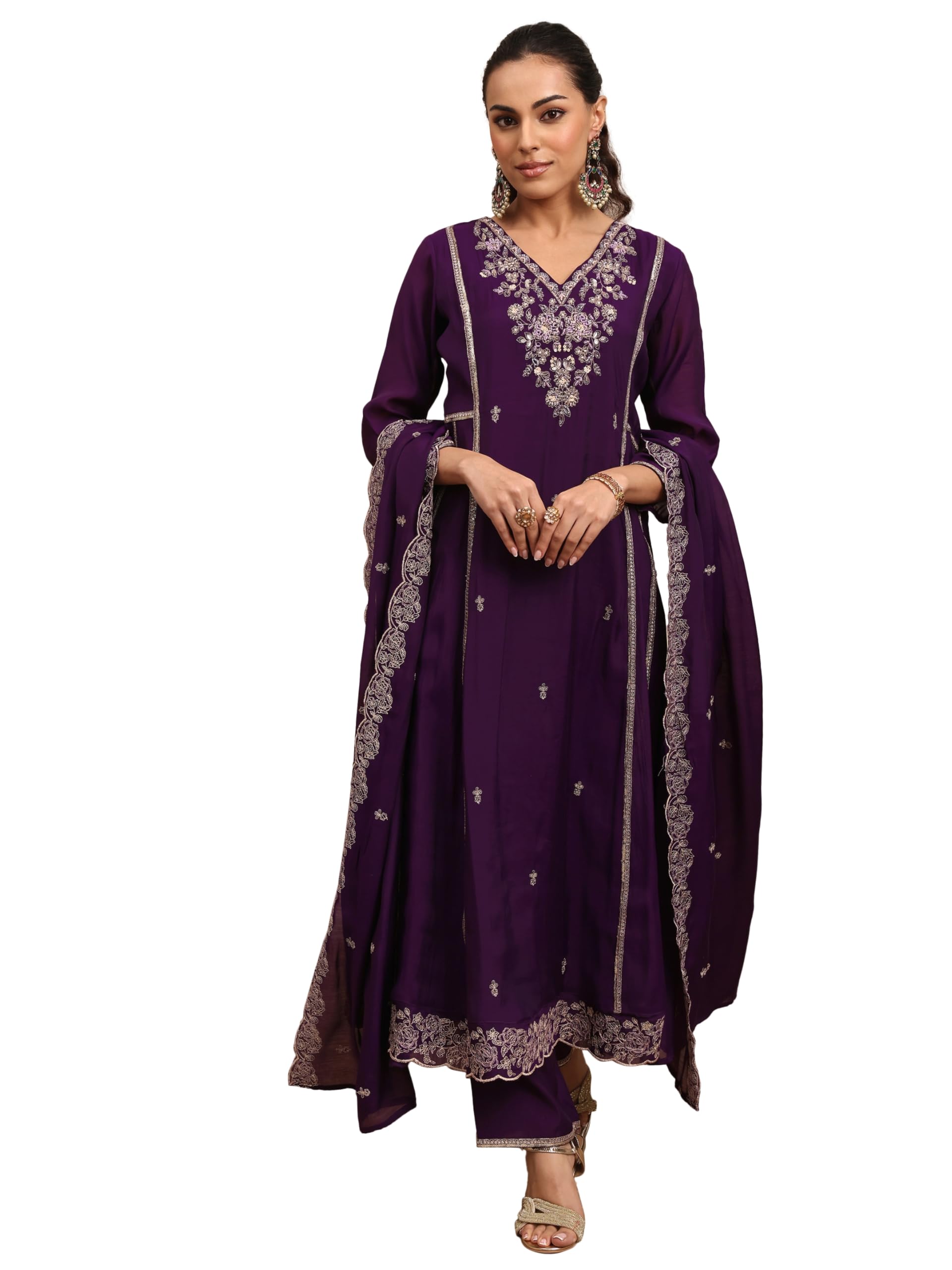 Libas Embroidered Silk Blend A-Line Kurta For Women (95071As)