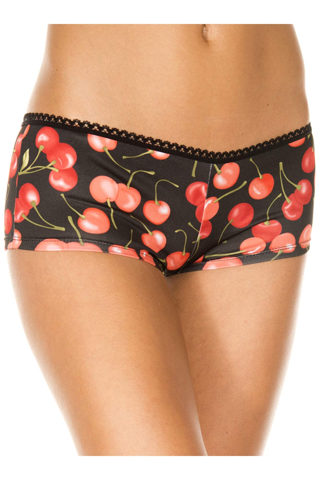 Music Legs 114-BLACK-RED Cherry Print Tanga  Black & Red