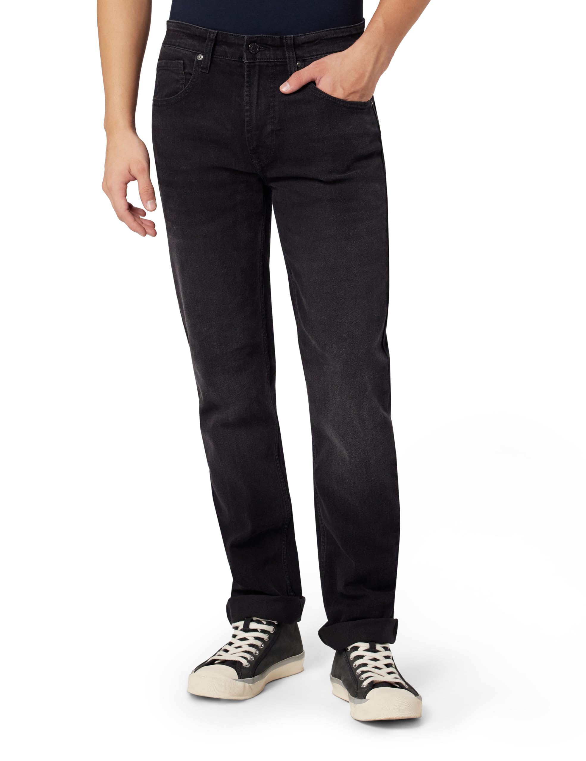 Men Black Clean-Look Straight Fit Stretch Jeans