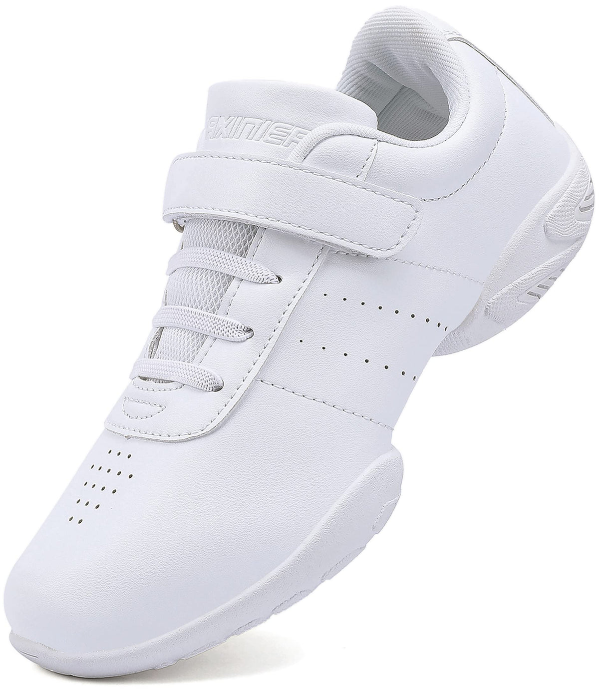 BAXINIER Girls White Cheerleading Dance Shoes Athletic Training Tennis Breathable Youth Competition Cheer Sneakers, White, 12 Li 11