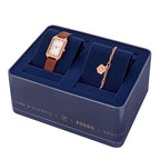 Fossil Women's Raquel Three-Hand Date Medium Brown Leather Watch and Bracelet Set