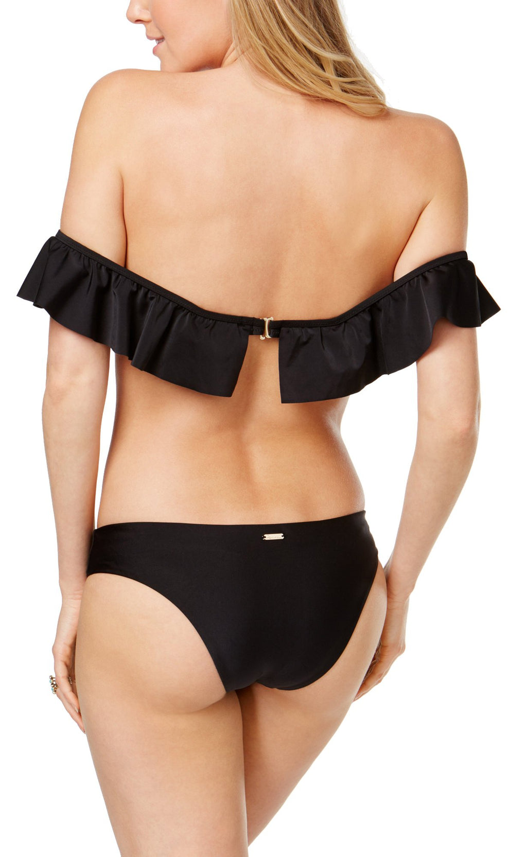 Raisins Juniors Off Shoulder Underwire Push Up Bikini Top (Black, Large)