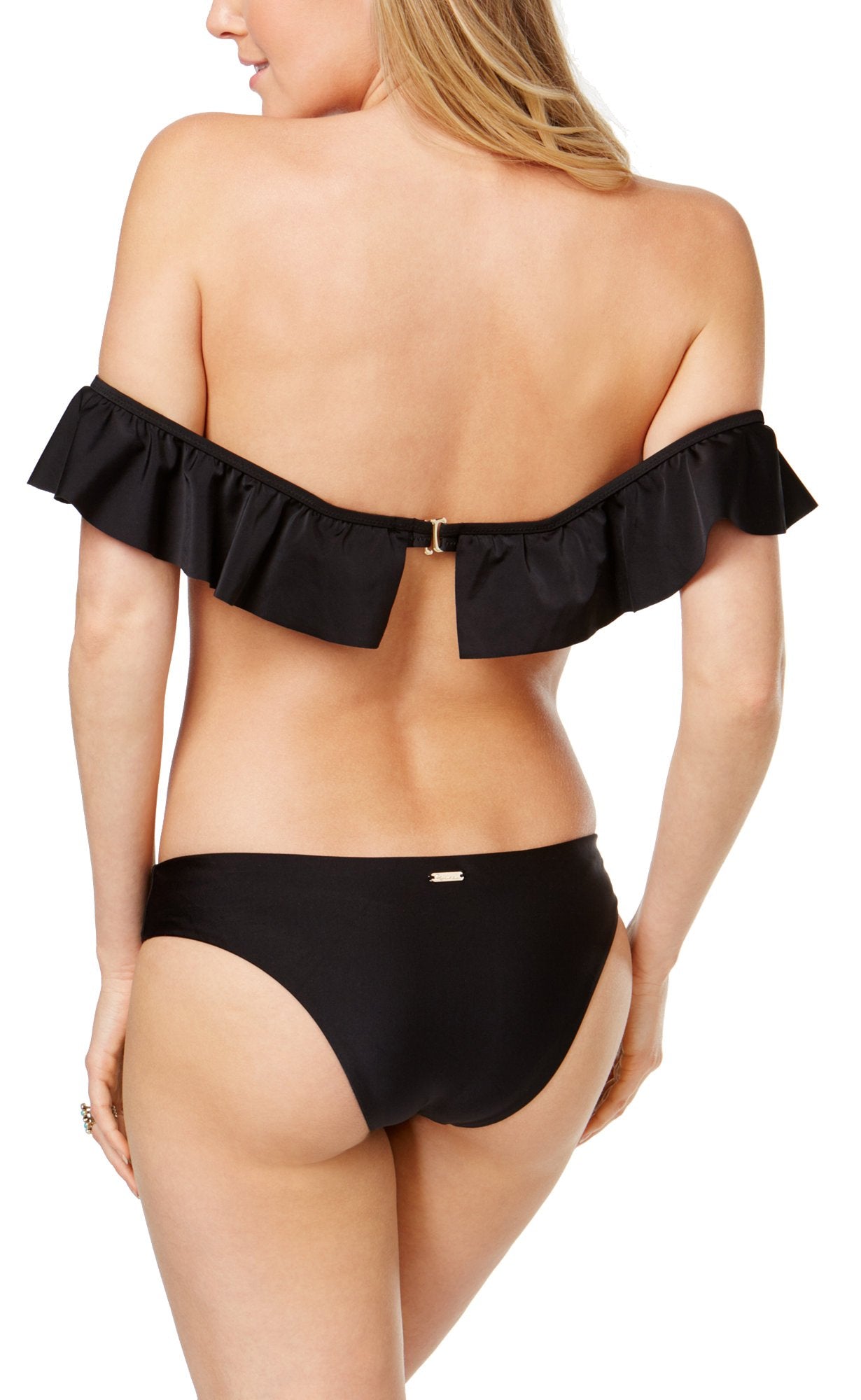 Raisins Juniors Off Shoulder Underwire Push Up Bikini Top (Black, Large)