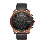 Diesel Mega Chief Stainless Steel and Leather Chronograph Men's Watch, Color: Rose Gold, Black (Model: DZ4459)