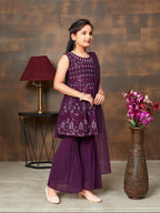 Aarika Girls Ethnic Wear Purple Colour Sequin Embroidery Georgette Kurti Sharara Set (4-10 Years)