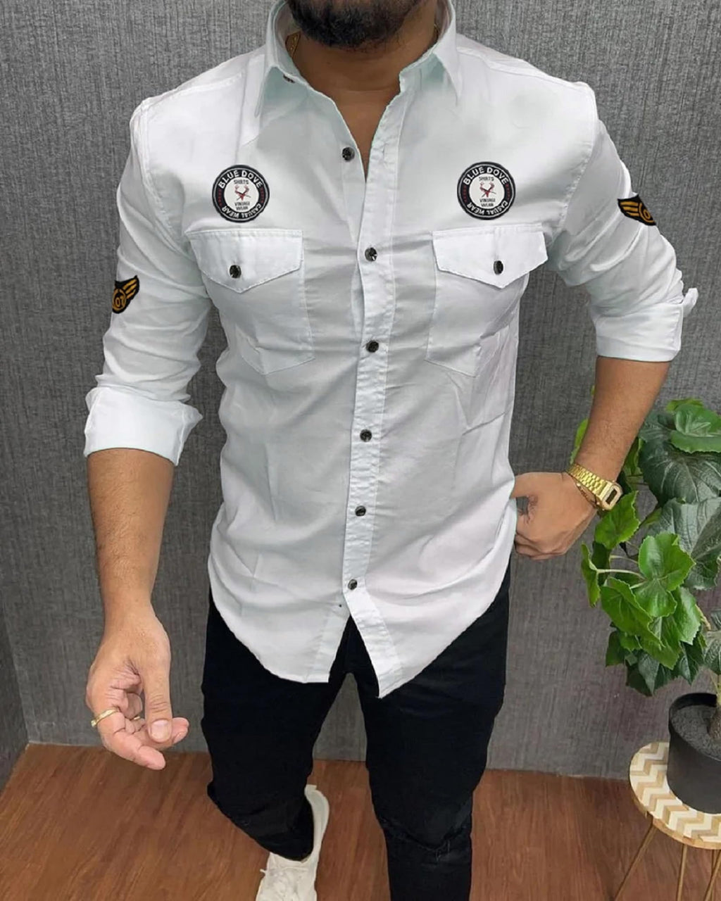 Kadiyu Double Pocket MenS Casual Fit Formal Shirt - Stylish And Comfortable Dress Shirt For Work And Everyday Wear White