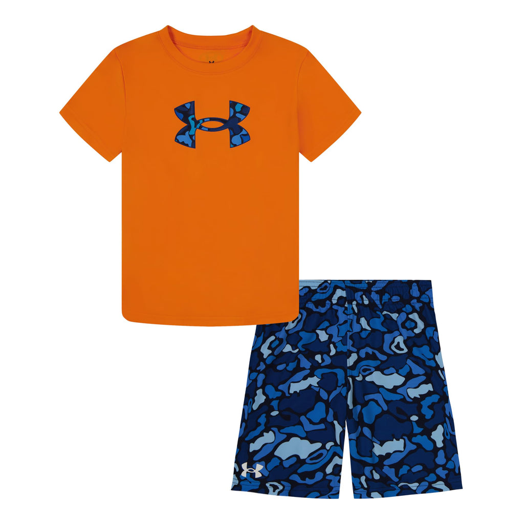 Under Armour UA PRINTED SHORT SET, ATOMIC ORANGE/BLUE CAMO, 4