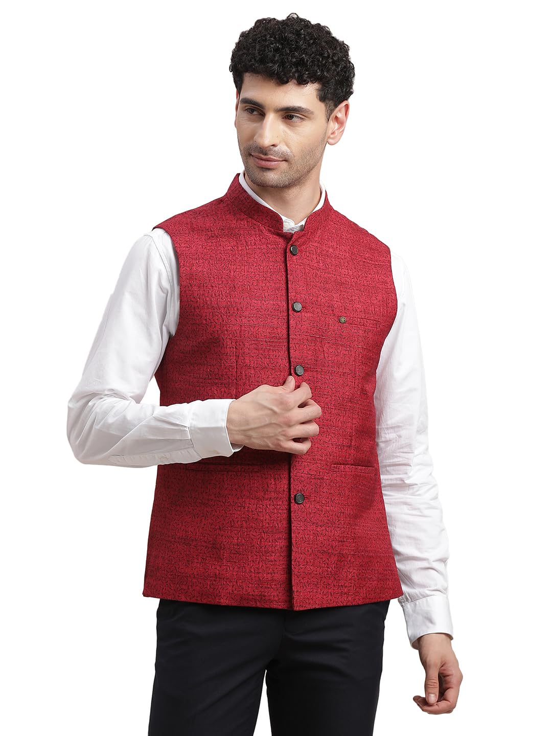 Turtle Men Poly Cotton Red Nehru Jacket