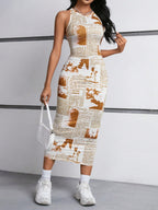 Toochki Dress for Women | One Piece Dresses | Midi Bodycon for Womens | Newspaper Printed Body con