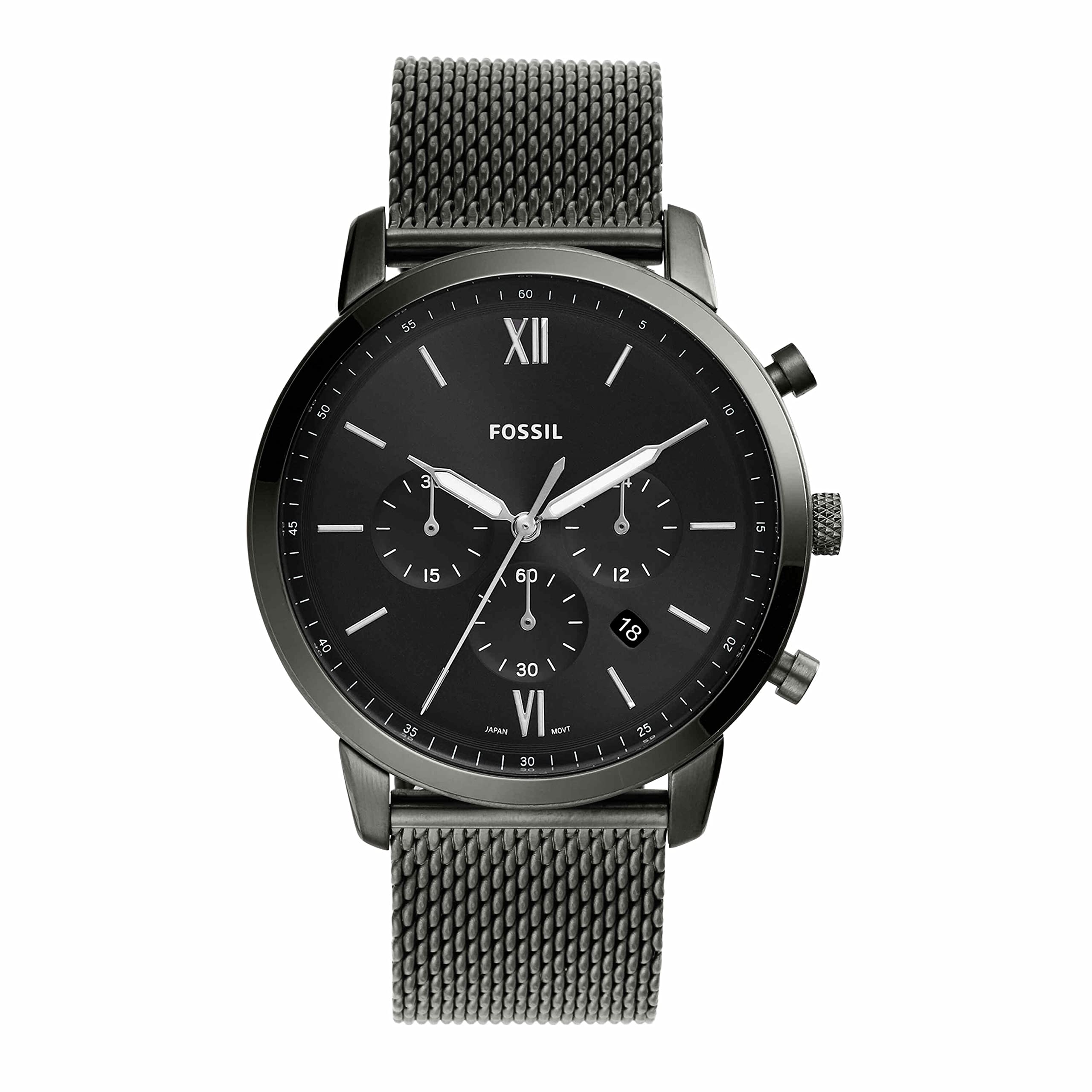 Fossil Men's Neutra Quartz Stainless Steel Mesh Chronograph Watch, Color: Smoke (Model: FS5699)
