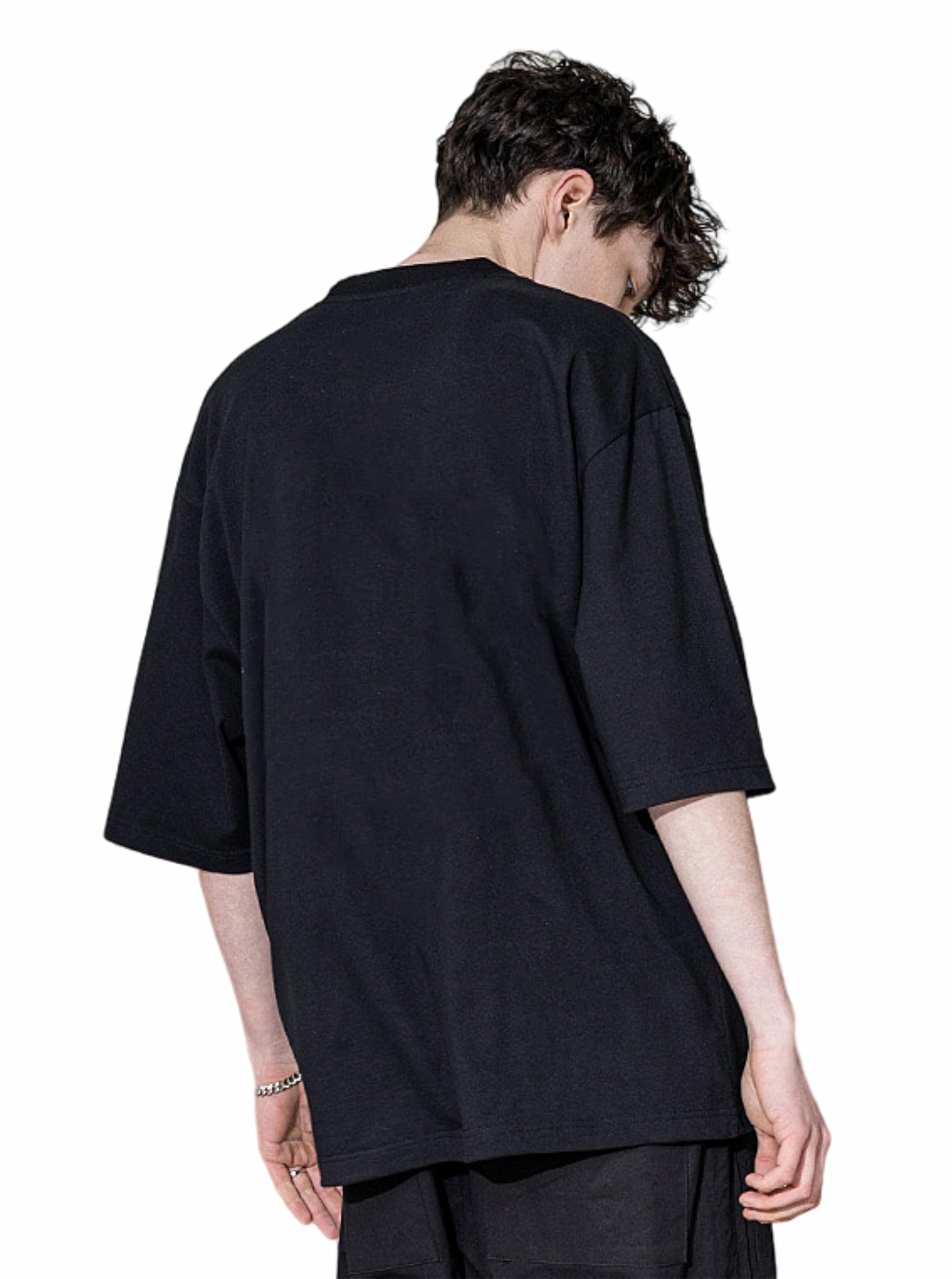 Uniplanet Store Solid Oversize Drew Round Neck Cotton Printed Black T Shirt For Men