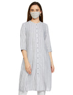 W For Woman Women'S Cotton Blend Striped Regular Kurta (22Few17779-312351_Ecru_M)