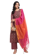 ANNI DESIGNER Womens Rayon Cotton Foil Printed Straight Kurta with Palazzo & Dupatta (KSHI Brown_XL_Brown_X-Large)