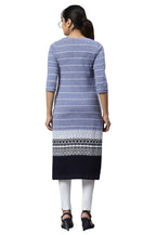 Aurelia Women Blue Cotton Blend Geometric Jacquard Straight Kurta