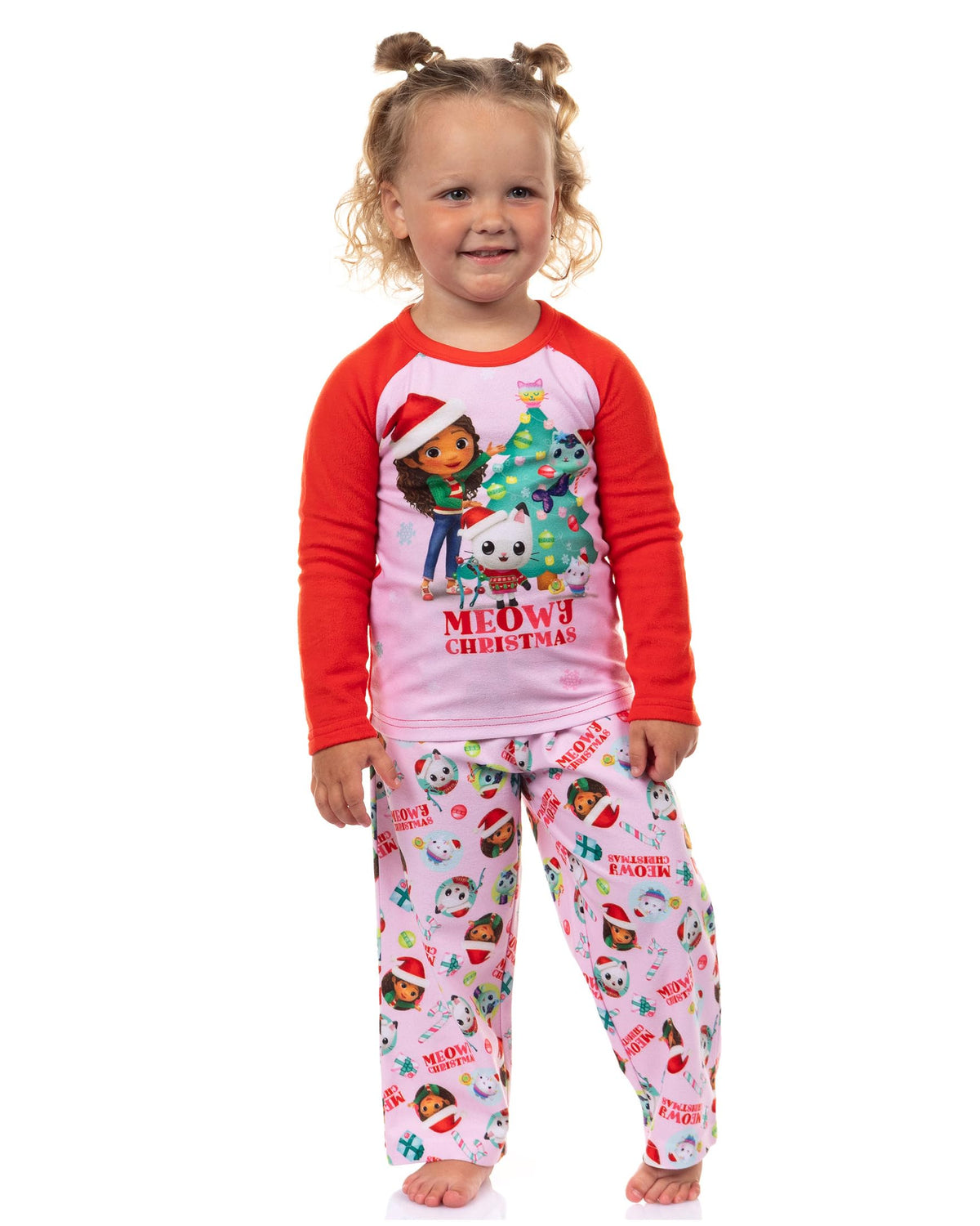 INTIMO Gabbys Dollhouse Toddler Girls Meowy Christmas Show Sleep Pajama Set, Pink, 4T 4