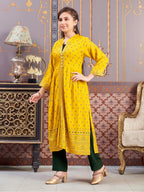 Aarika Girls Ethnic Wear Yellow-Dark Green Colour Foil Print Rayon Kurti Pant Set-8-15 Years (Kp-Sd-5826)