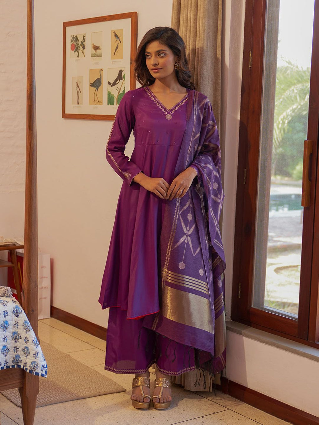 W For Woman Women Viscose Kurta Pant With Dupatta| Kurta, Parallel Pant & Dupatta_23Auws19526-220316, Purple, Medium