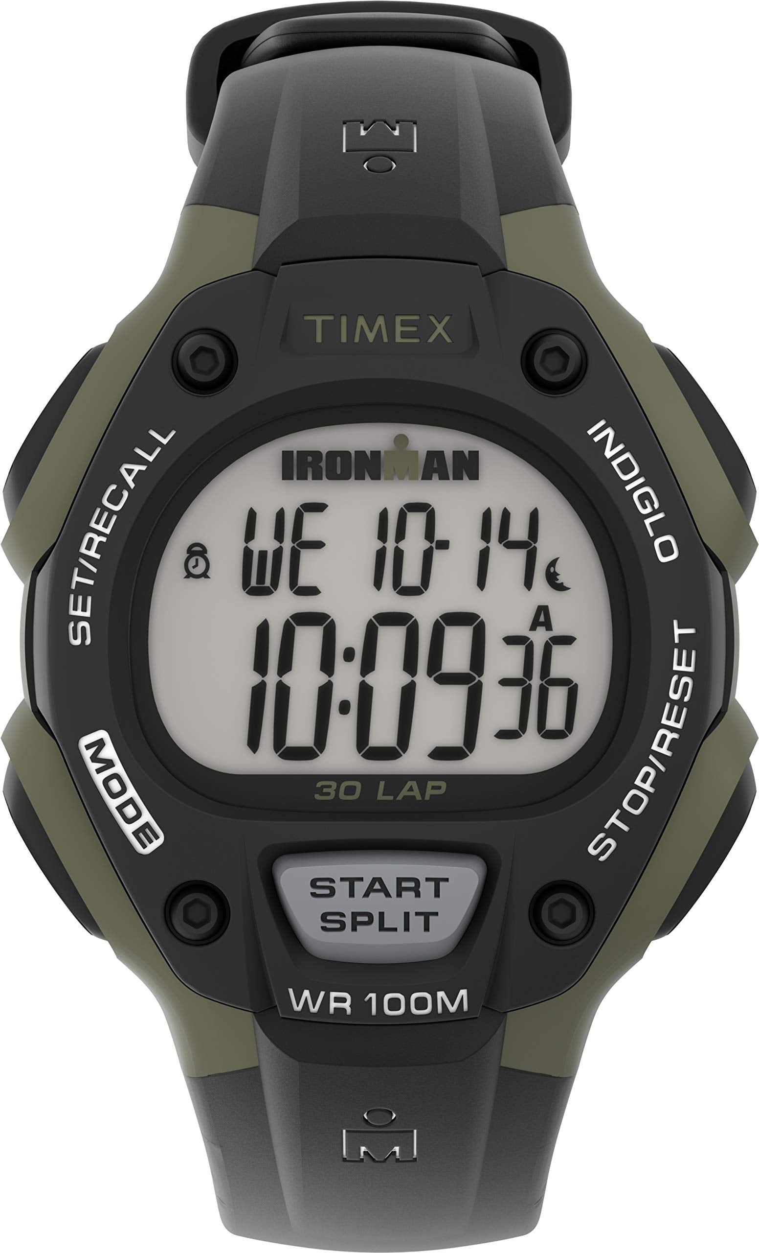 Timex Men's IRONMAN Classic 30 38mm Resin Strap Watch - Green Case Black Top Ring with Black Resin Strap