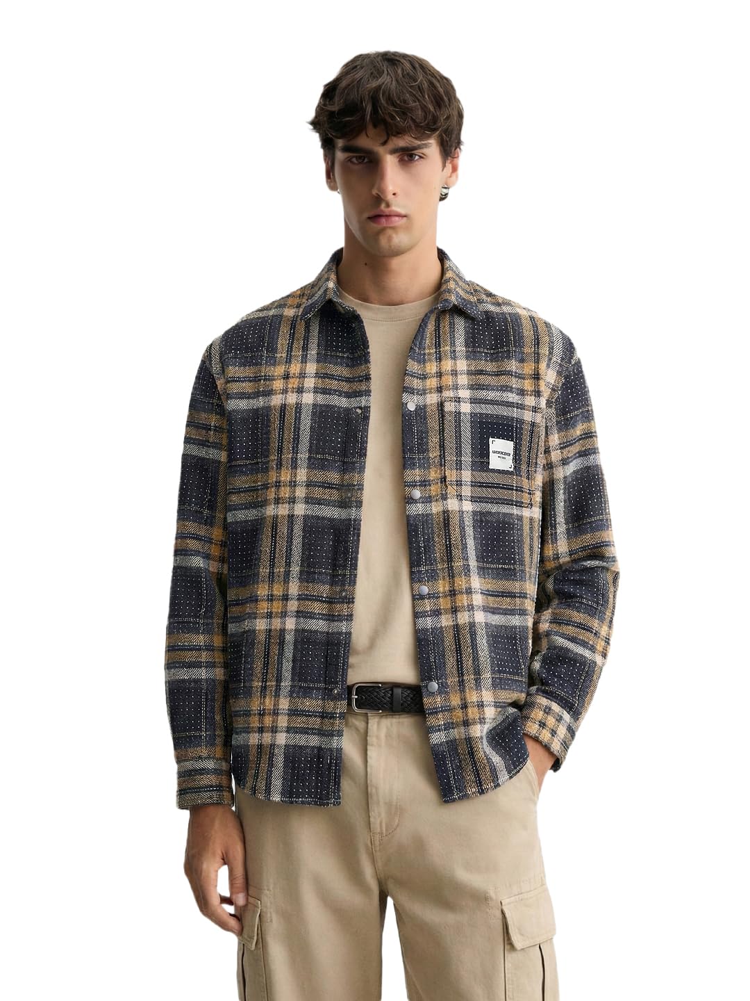 The Indian Garage Co Mens Regular Fit Checkered Cutaway Collar Long Sleeves Street Sweater