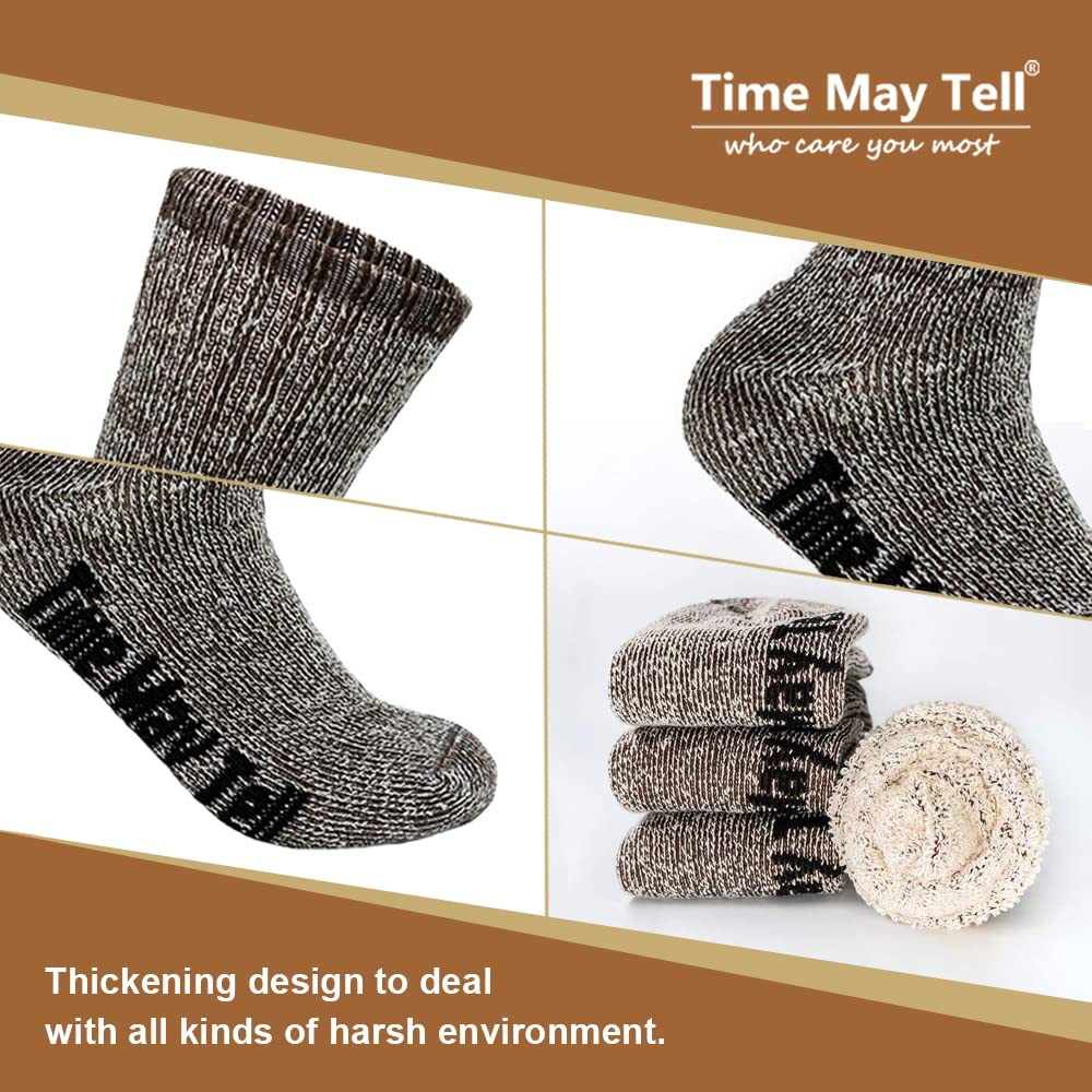 Time May Tell Mens Merino Wool Hiking Cushion Socks Thermal Warm Crew Winter Boot Socks Pack (2Brown,Light Grey,Dark Grey(4 pair