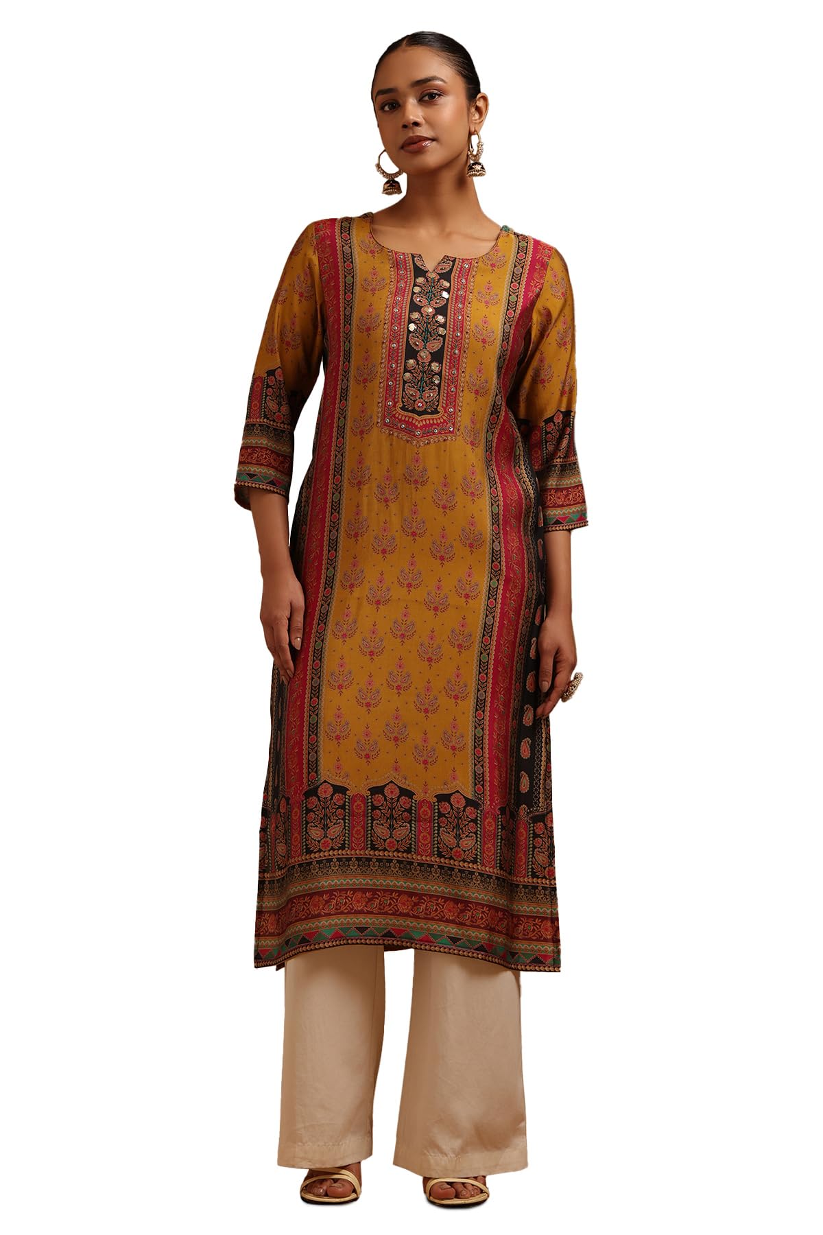 Soch Women Roman Silk Ethnic Motifs Hand Embroidered Kurta with Sequins