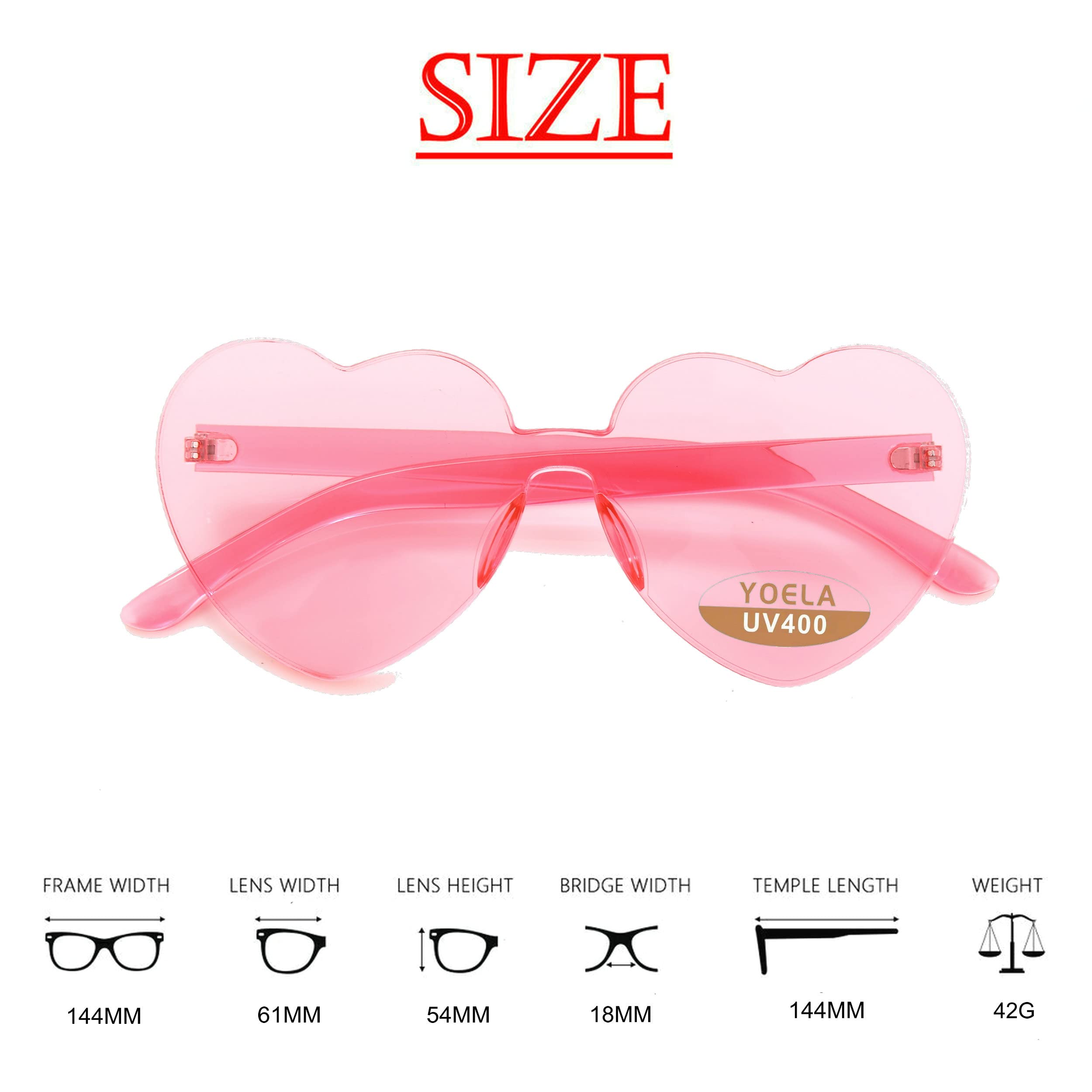 OLINOWL Yoela Heart Thick Oversized Rimless Sunglasses One Piece Heart Shape Eyewear Colored Sunglasses for Women