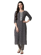 Rytras Women'S Cotton Printed Kurta And Pant Set(Black,S)