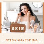 4 Pcs Preppy Makeup Bag Chenille Letter Nylon Cosmetic Bag Makeup Organizer Bag Toiletry Cosmetic Case Preppy Bag with Zipper St