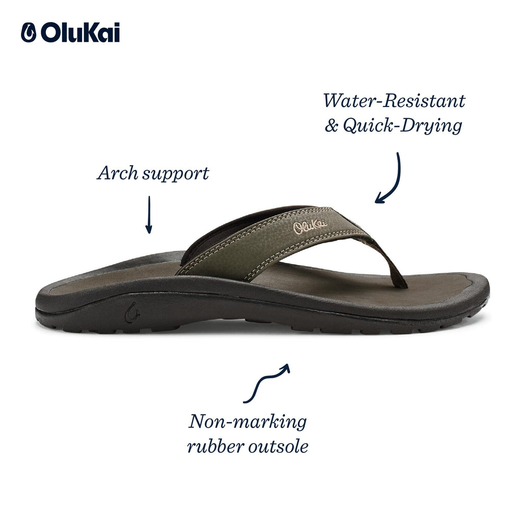 OLUKAI Ohana Men's Beach Sandals, Quick-Dry Flip-Flop Slides, Water Resistant & Lightweight, Compression Molded Footbed & Ultra-