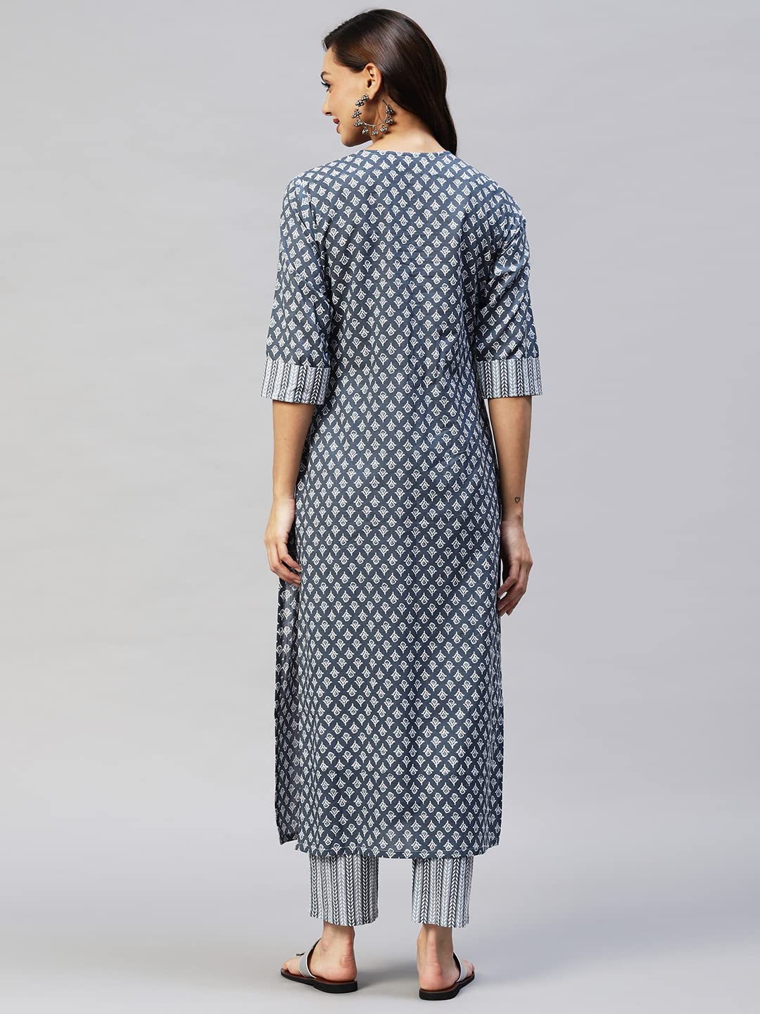 ANNI DESIGNER Womens Cotton Blend Straight Printed Kurta with Pant (Sumedha Blue_L_ Blue_Large)