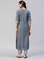 ANNI DESIGNER Womens Cotton Blend Straight Printed Kurta with Pant (Sumedha Blue_M_ Blue_Medium)