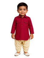 Jbn Creation Boys Maroon Cotton Blend Pathani Suit Set