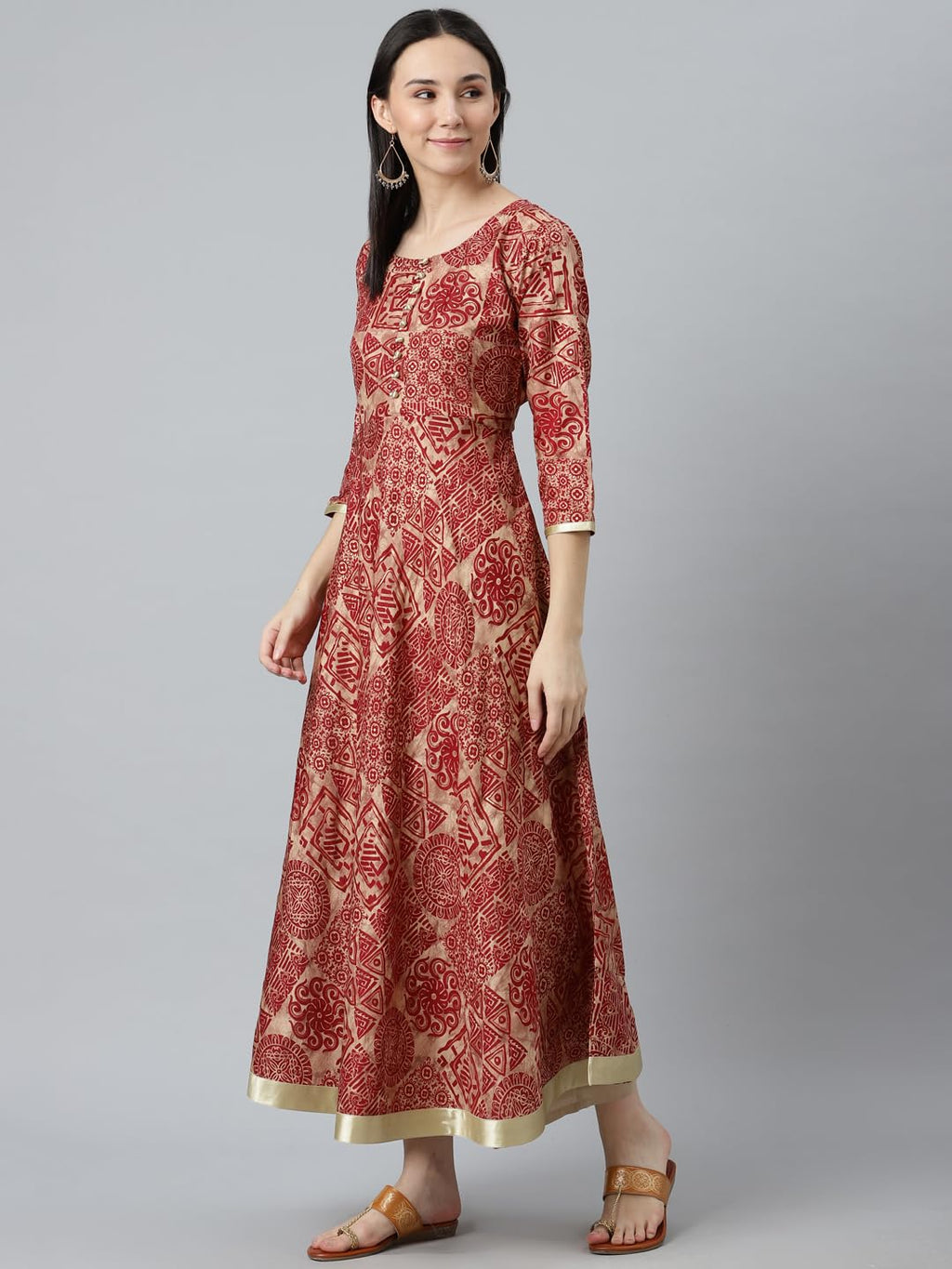 Libas Maroon Printed Silk Anarkali Kurta