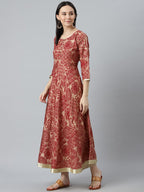 Libas Maroon Printed Silk Anarkali Kurta