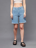 Miss Chase Womens Light Blue Regular High Rise Clean Look Above Knee Stretchable Denim Shorts