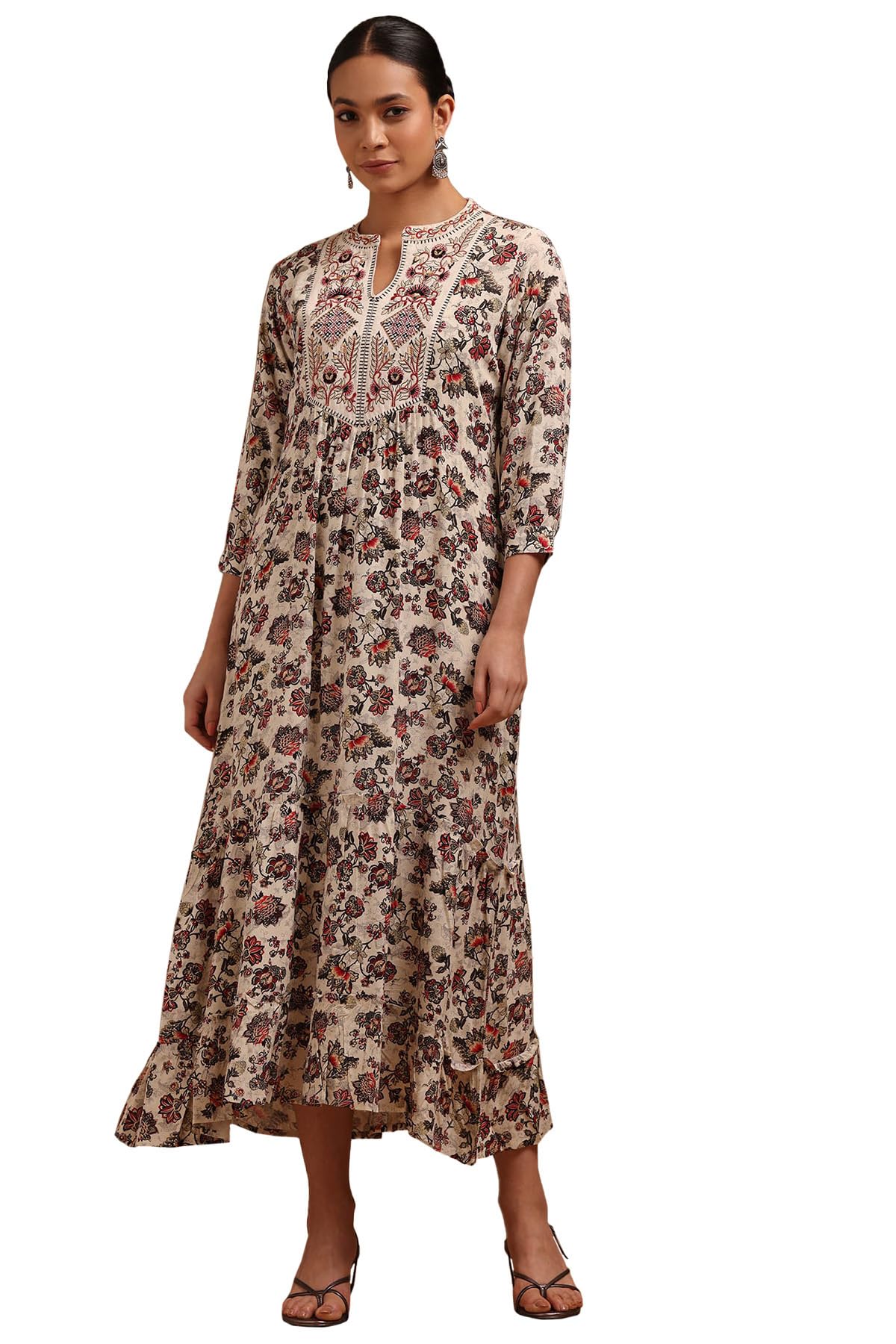 Soch Women Rayon Floral Print Dress with Thread Work