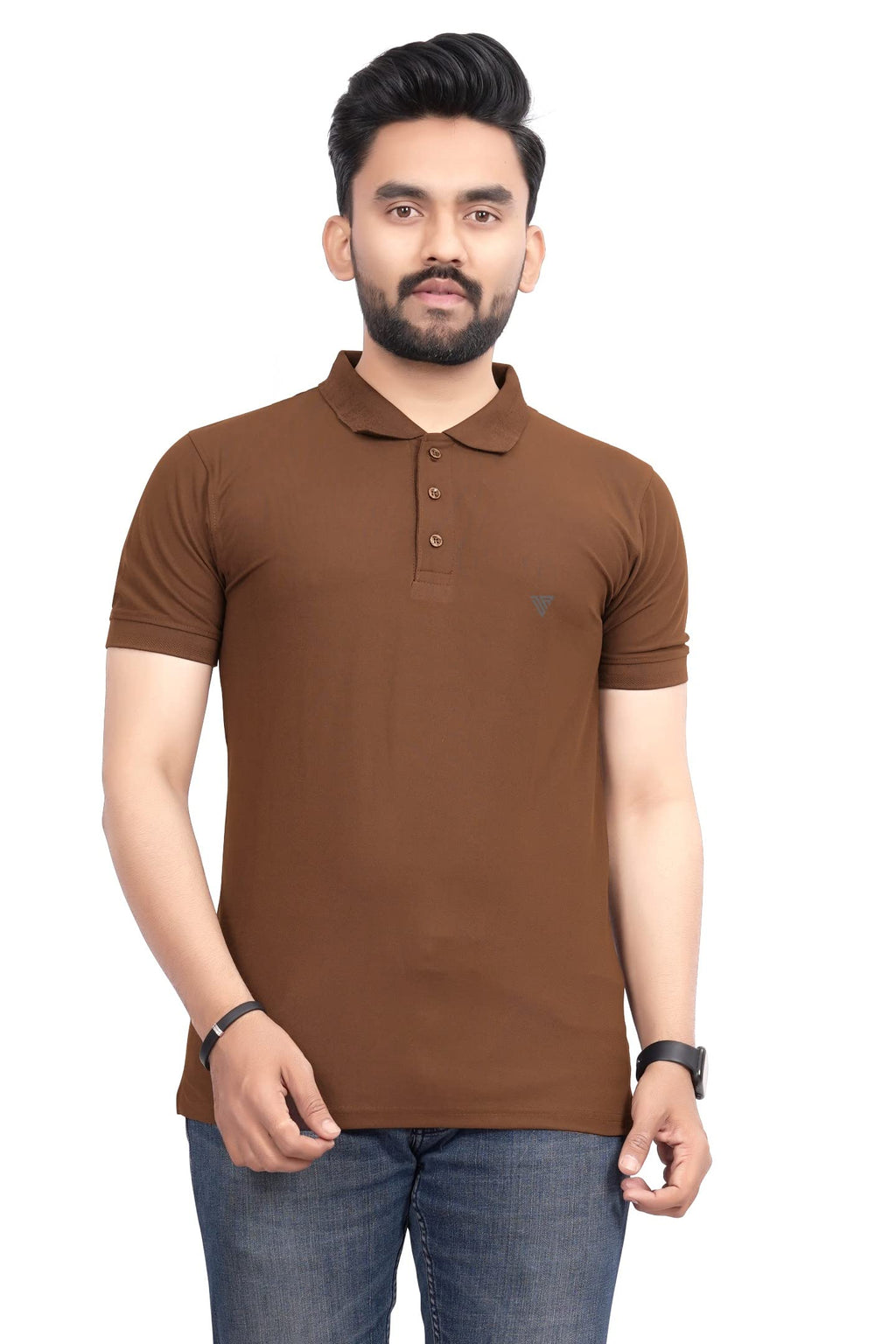 More & More MenS Solid Regular Fit T-Shirt (Bb Polo Brown