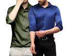 Deelmo Combo Of MenS Stylish Solid Satin Casual Shirt For Men Full Sleeves| Poly Satin Silk Shirt Pack Of 2