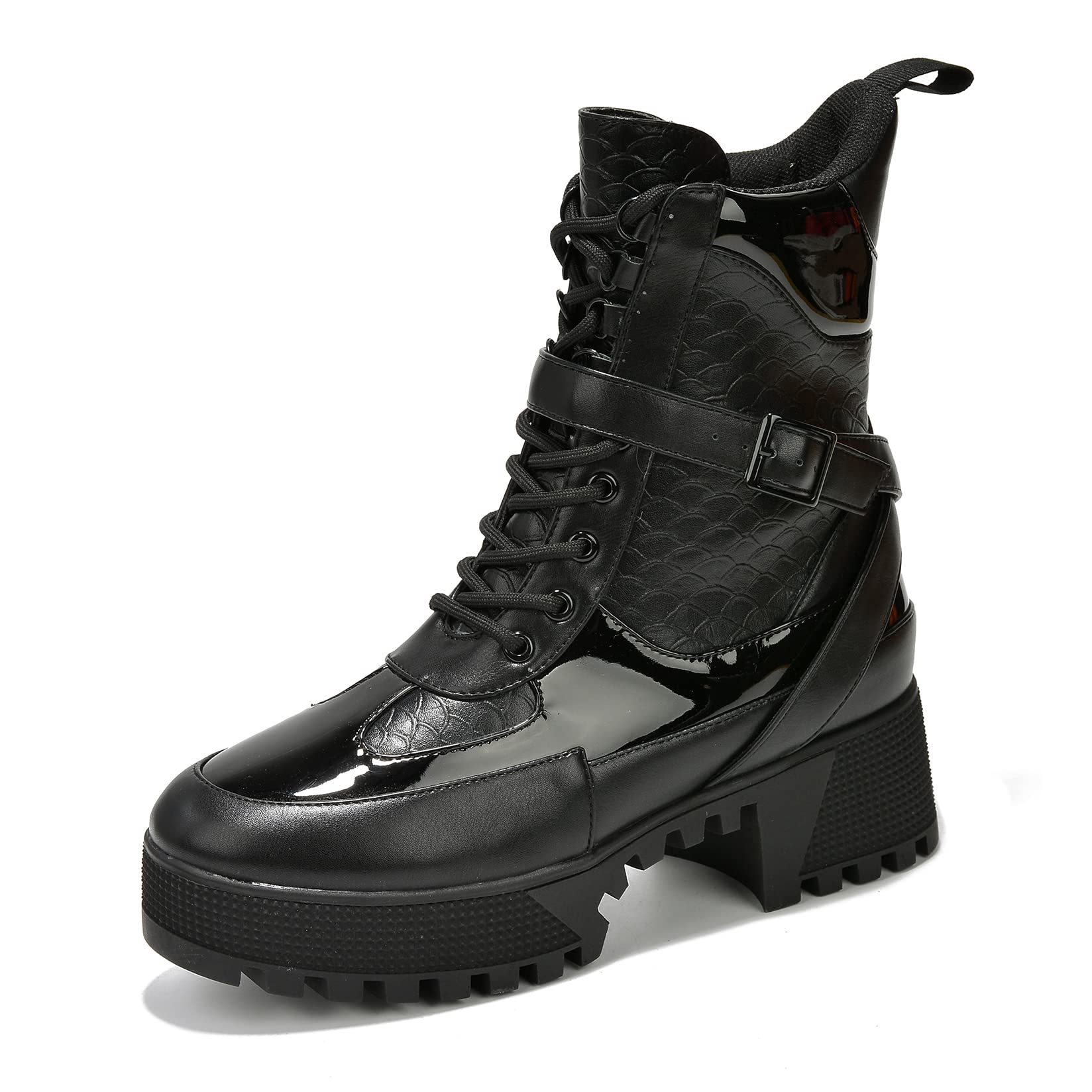 Cape Robbin Hot Rod Combat Boots for Women, Platform Boots with Chunky Block Heels, Womens High Tops Boots - Black Size 9