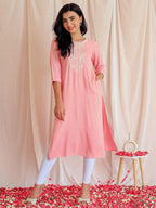 Libas WomenS Viscose Rayon Yoke Design Straight Kurta (26812_Pink