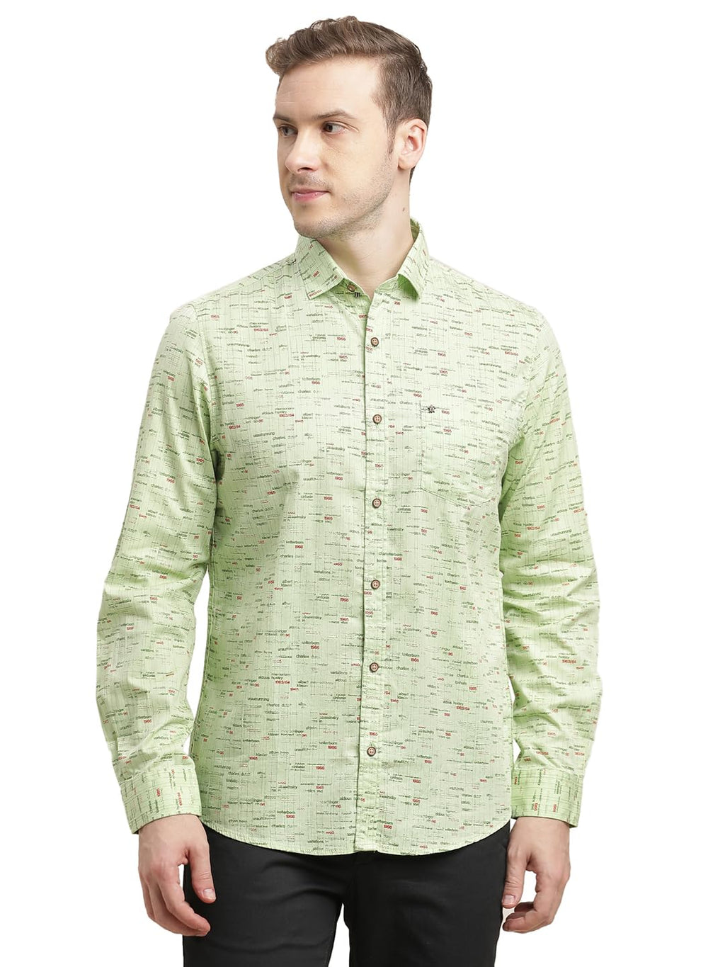 Turtle Men 100% Cotton Slim Fit Mint Green Printed Full Sleeve Casual Shirt