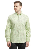 Turtle Men 100% Cotton Slim Fit Mint Green Printed Full Sleeve Casual Shirt