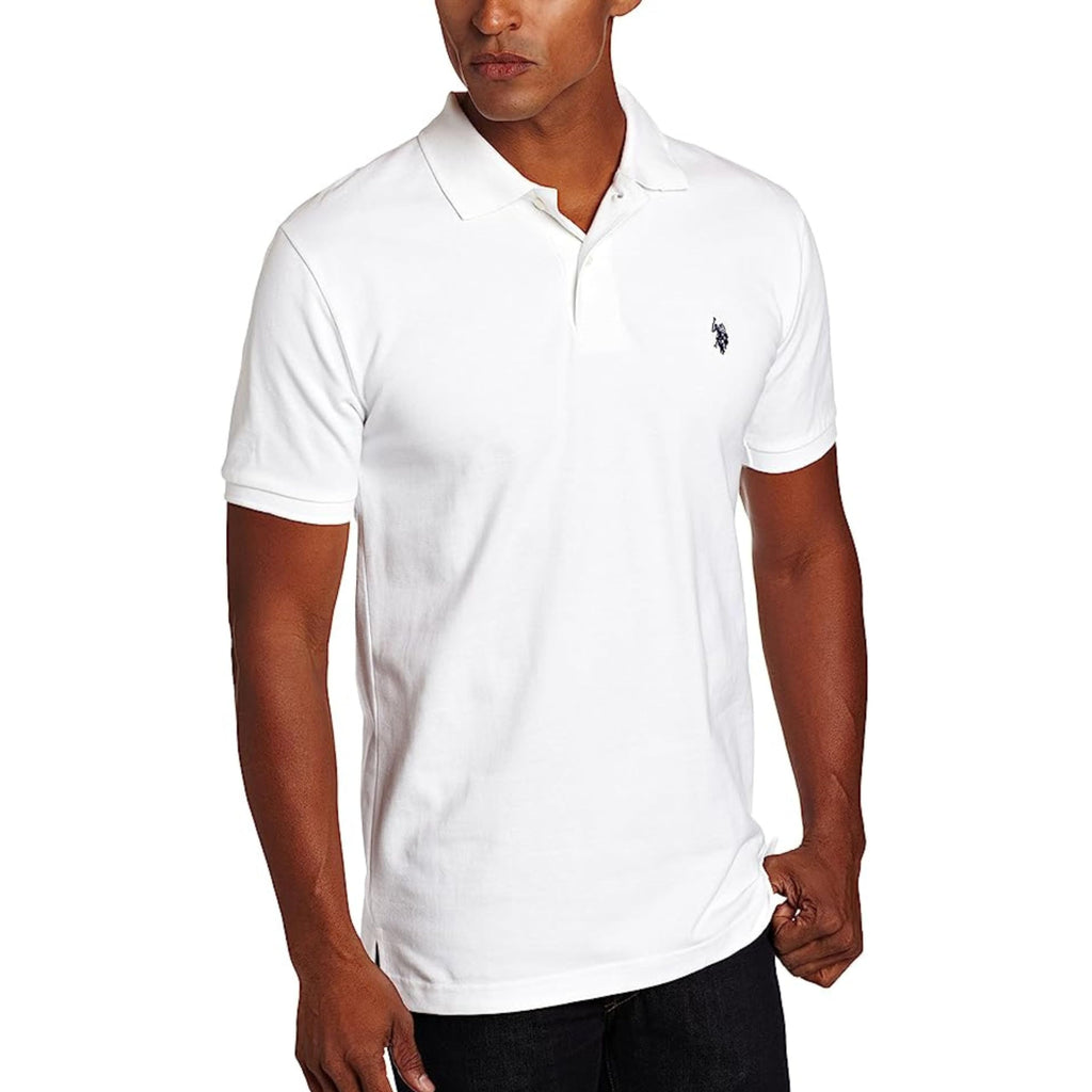 U.S. Polo Assn. Men's Classic Fit Short Sleeve Pique Polo T Shirt, Cotton Golf Shirt for Men, White, L