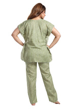 Fabme WomenS Cotton Printed Kaftan And Pyjama Set - Green_Cream