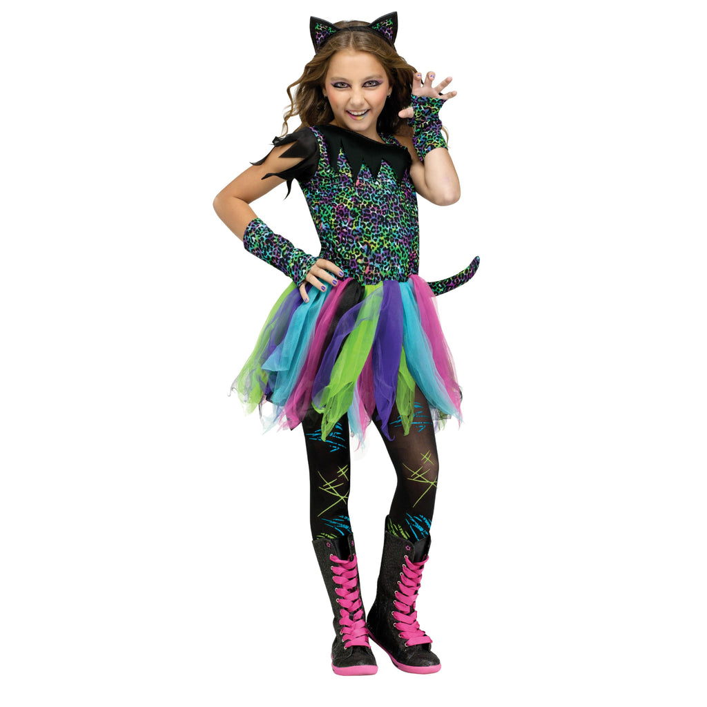 Wild Cat Rainbow Animal Child Halloween Costume, Black / Blue / Pink, Medium