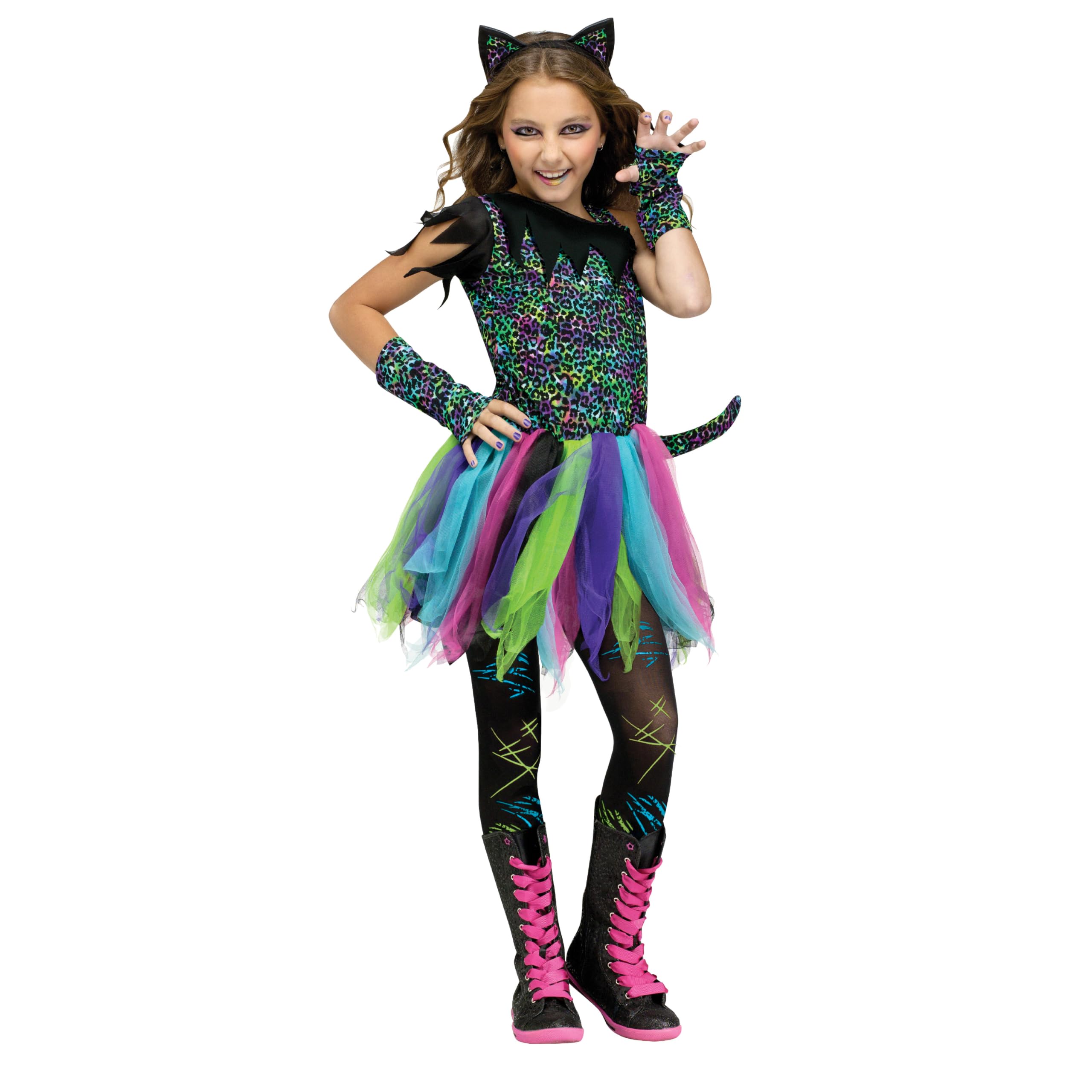 Wild Cat Rainbow Animal Child Halloween Costume, Black / Blue / Pink, Medium