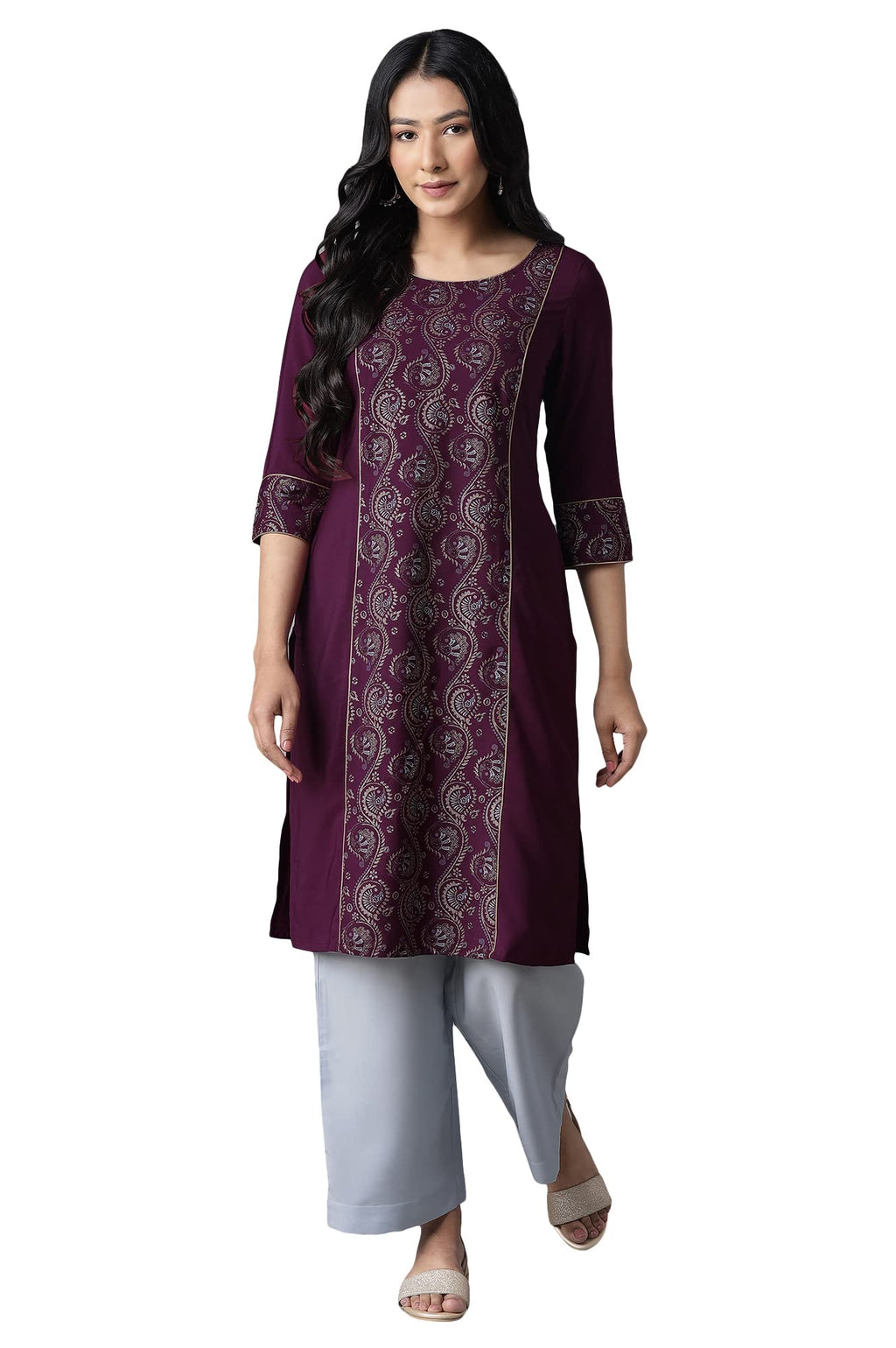 Aurelia Women'S Polyester Kurta-Straight Culotte (21Onas12905-603760_Purple_Xs)