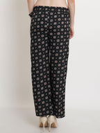 Popwings Casual Black Floral Box Printed Regular Fit Palazzo For Women Palazzos For Women